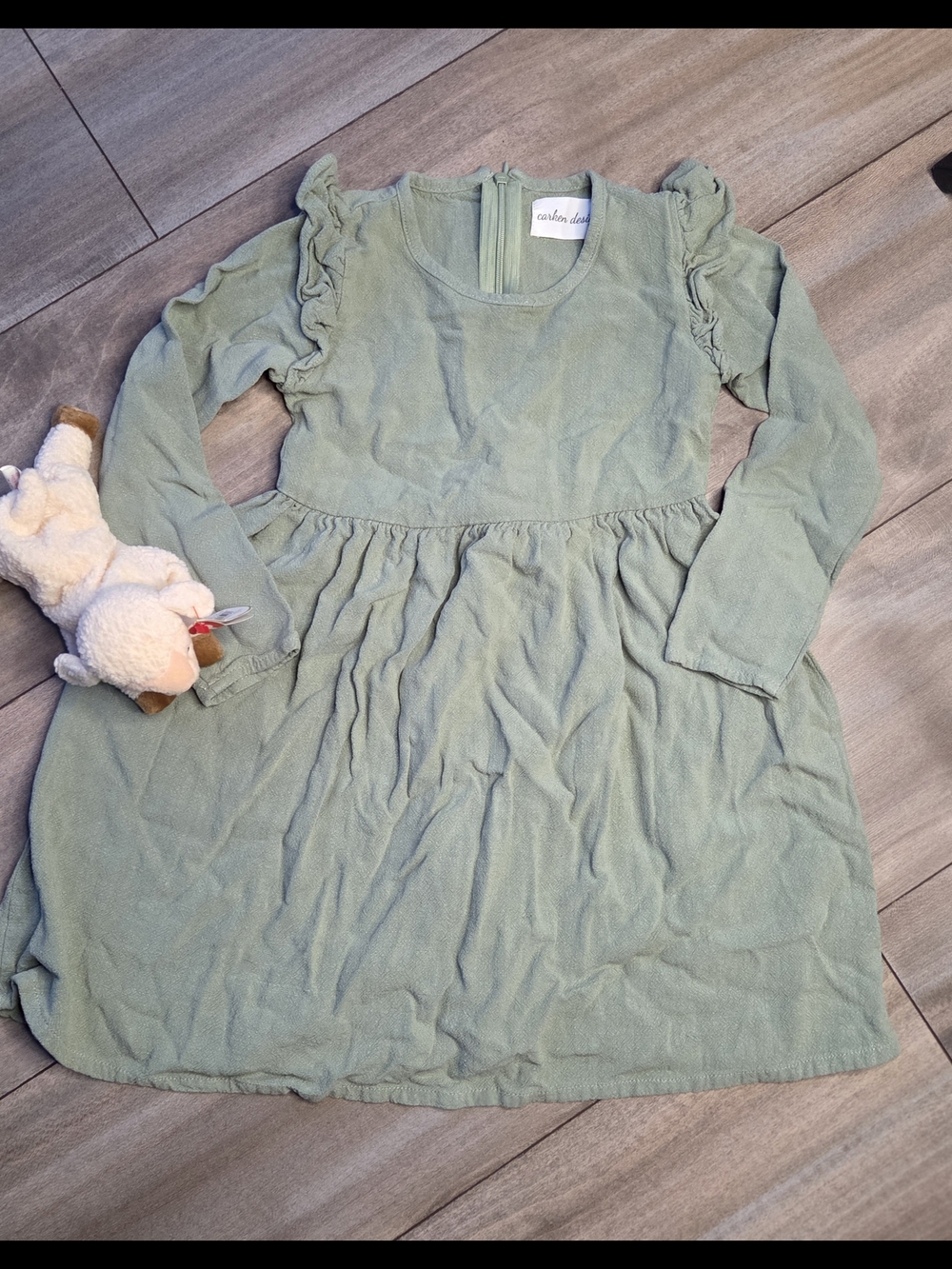 Carken Designs Kids Sage Green Long Sleeve Ruffle Dress